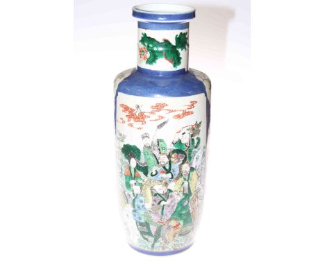 Large 18th/19th Century Chinese Rouleau vase decorated with figure, birds and animals with six character mark to base, 47cm.