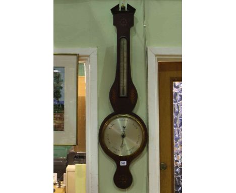 19th Century inlaid mahogany banjo barometer.
