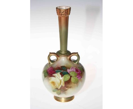 Royal Worcester two handled roses vase, no. 784, 26cm.