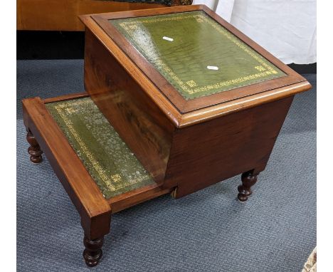 A 19th century mahogany leather topped library steps with pull art step, hinged top with commode, 42cm h x 46cm wLocation:If 