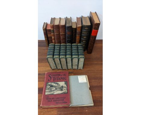 A collection of vintage books to include a rebound 17th century bible, volumes 1-12 'Schiller' 'pur railways vol 1+2, 'Mignon