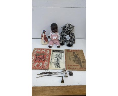 A mixed lot to include a Charlee Bears Muckpup with its original tags, a Royal Doulton Paisley Shawl figure, vintage books an
