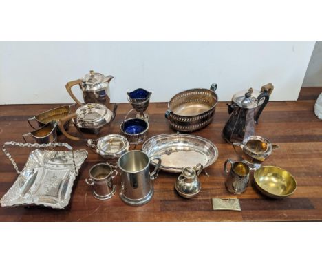 A mixed lot of silver plate to include a matching tea service and other items Location: RABIf there is no condition report sh