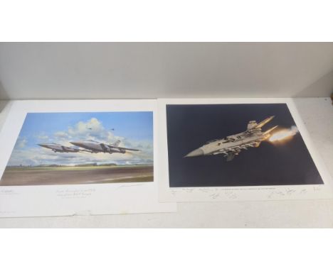 Two unframed prints depicting Tornado F3 Aircrafts to include a limited edition signed Frank Wotton, together with a print en
