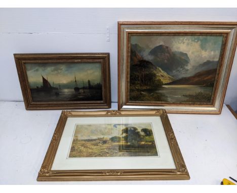 W Richards (Francis Jamieson) - a loch scene, oil on canvas laid on board, 40cm x 50cm; an evening harbour scene, oil on boar