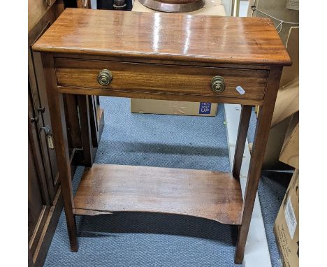 A late 18th century mahogany side table having a single drawer and shelf below, 76cm h x 61.5cm wLocation:If there is no cond