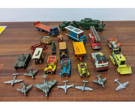 A collection of vintage diecast model vehicles, some A/F, to include a Dinky Supertoys no 956 turntable, fire escape, a Match