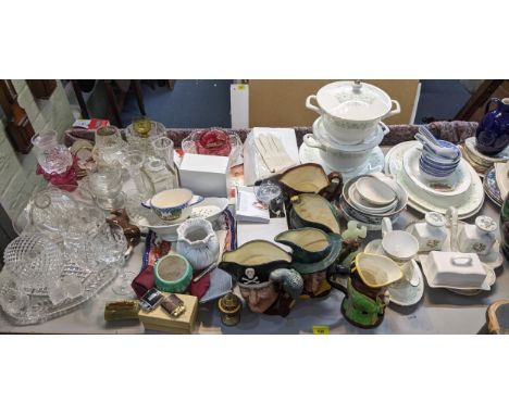 A mixed lot to include a 20th century oriental carved partition, a powerbase leaf blower, a collection of Toby jugs, vintage 