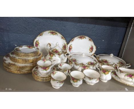 Royal Albert Old Country Roses part dinner/tea service to include two tureens, teapot, dinner plates, tea cups and saucers, m