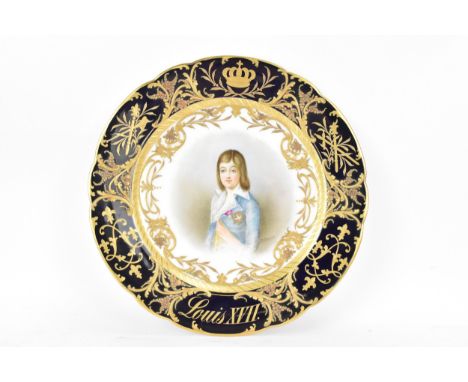 A 19th century Sevres Chateau of Versailles cabinet plate, the centre painted with a portrait of Louis XVII, signed 'Delacroi