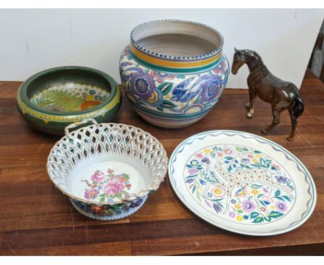 Ceramics to include a Poole Pottery bowl and plate, a Dresden bowl, a Beswick horse A/F and other itemsLocation: If there is 