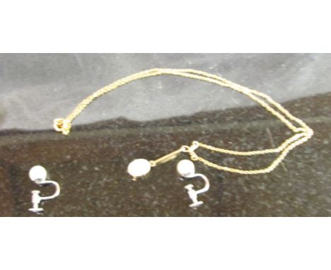 Pearl earrings with screw-on backs; together with an opal pendant on gold chain