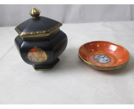 A Fairyland lustre Carltonware lidded pot and pin tray