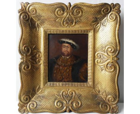 After Hans Holbein the Younger (German, circa 1497-1543): 
Portrait of Henry VIII, oil on metal panel, H 14 x W 12 cm 