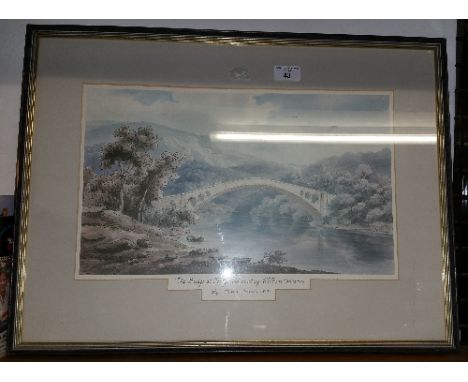 A Coloured Print after Thomas Hornor of a Welsh Bridge.