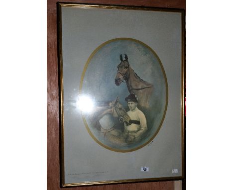 After S.L. Crawford A Horse and Jockey Portrait Limited Edition Oval Print; 167/250/ signed in pencil to the margin 