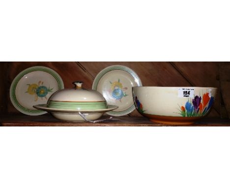 A Pair of Wilkinson Clarice Cliff Plates & Similar Muffin Dish, together with a Crocus pattern bowl (4).