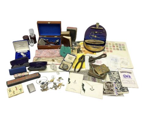 Two Swarovski swans, cased manicure set, 'Vogue' compact, nutcrackers with lion mask decoration, vesta case in the form of a 