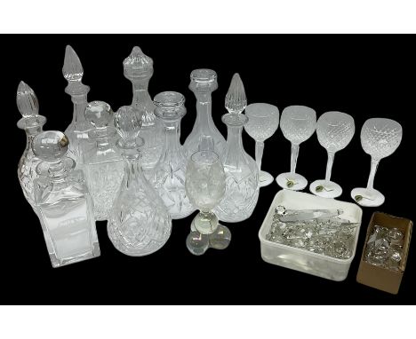 Set of four 'Alana' Waterford hock glasses, glass crystal drops, Edinburgh Crystal decanter, Caithness MINI 25 year anniversa