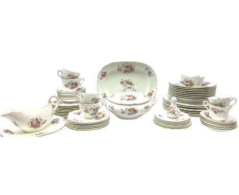 Coalport 'Junetime' pattern tea and dinner wares, to include side plates, plates, bowls, tea cups and saucers, sauce boat etc