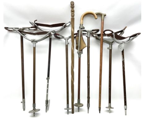 Adjustable Gamebird shooting stick, together with Mills Munitions shooting stick, Featherwate shooting stick, five others and
