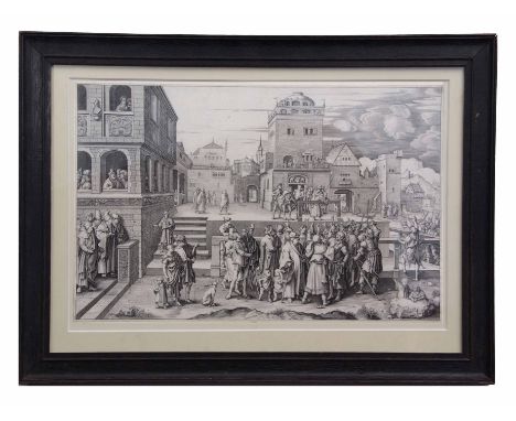 LUCAS VAN LEYDEN (1494-1533), "Ecce Homo", black and white engraving, circa 1510, 29 x 45cm