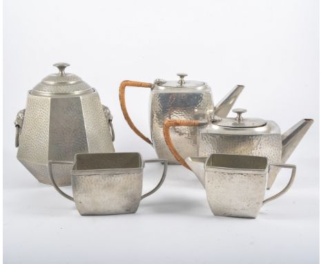 A quantity of metalware to include an Argent four piece pewter teaset, copper, silver-plated ware, flatware, an oil lamp with