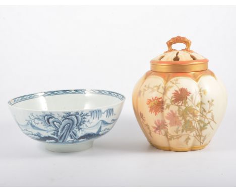 Royal Worcester blush ivory ground pot pourri vase, painted in coloured enamels, with flowers, inner cover damaged; and also 