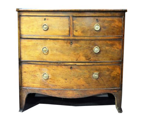 Victorian mahogany bow front chest of drawers, plain top fitted with two short and two long graduating drawers, shaped apron,