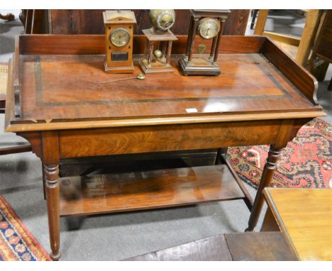 Victorian mahogany cross banded wash stand, three quarter gallery back, moulded rectangular top, above a frieze drawer on tur