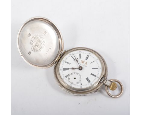 Leo Juvet - a white metal cased full hunter fob watch, 30mm white enamel dial with roman numeal chapter ring, marked Leo Juve
