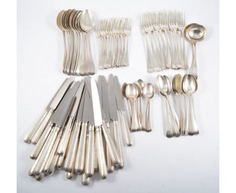 Matched canteen of Old English pattern silver cutlery, tablespoons, Exeter circa.1800; table forks, Exeter circa.1800; desser