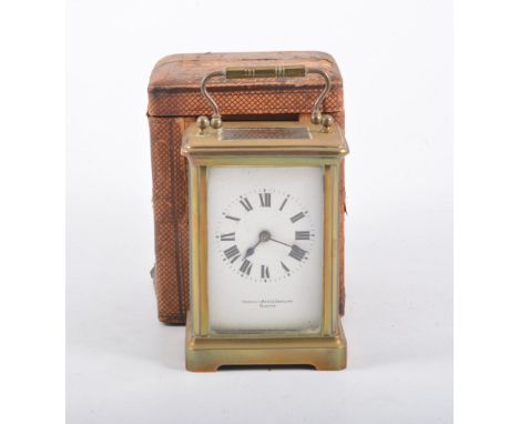 French brass carriage clock, signed Franklin Hare & Goodland, Taunton, 11cm, cased.