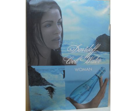 A VINTAGE DOUBLE SIDED CARDBOARD ADVERTISING SIGN FOR DAVIDOFF COOL WATER WOMAN, approx. 70.5 x 50 x 2 cm