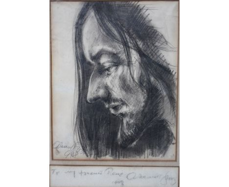 (XX). Portrait study of a bearded man with indistinct inscription, indistinctly signed and dated lower left, pencil drawing o