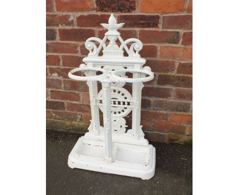A CAST WHITE PAINTED STICK STAND, H 88 cm