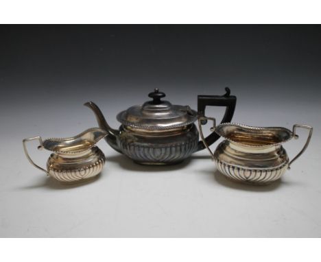 A HALLMARKED SILVER THREE PIECE BACHELORS TEA SERVICE BY NATHAN AND HAYES - CHESTER 1900, approx weight 675g, W 24 cm 