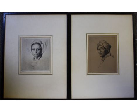 HERBERT JOHNSON HARVEY (1884-1928). Pair of head and shoulder portrait studies of young Dutch man and woman, signed in pencil