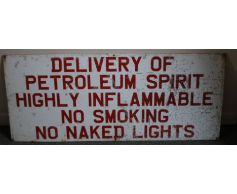 A VINTAGE ALUMINIUM ADVERTISING SIGN FOR PETROLEUM STORAGE SAFETY, approximate dimensions 51 x 122 cm