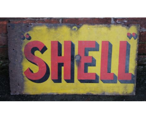 A VINTAGE DOUBLE SIDED 'SHELL' ENAMEL SIGN, of rectangular form, approx. 65.5 cm x 38 cm
