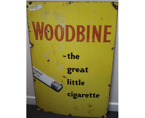 A VINTAGE ENAMEL ADVERTISING SIGN FOR 'WOODBINE', approximate dimensions 92 x 61 cm