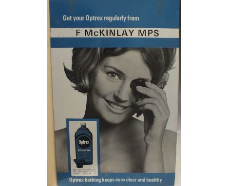 A VINTAGE METAL ADVERTISING SIGN FOR OPTREX EYE LOTION, approx. 38 cm x 25.5 cm
