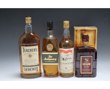 4 BOTTLES OF WHISKY CONSISTING OF 1 VINTAGE BOXED BOTTLE OF LOGAN DE LUXE SCOTCH WHISKY FROM THE WHITE HORSE DISTILLERY, 1 bo
