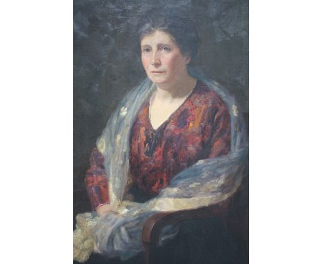 E. PHILLIP CORNISH. (XX). British school, portrait study of a seated lady with shawl, signed lower right, oil on canvas, unfr