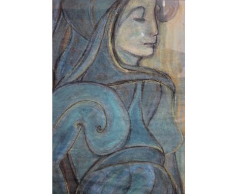 P.R. (XX). Modernist female portrait study signed with monogram lower left, pastels on paper, framed and glazed, 65 x 39 cm