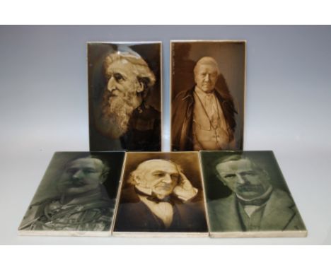 A COLLECTION OF FIVE PHOTOGRAPHIC TILES TO INCLUDE EXAMPLES BY SHERWIN AND COTTON, comprising 'Portrait of General Booth', 'P