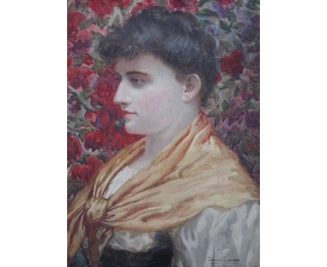 DAVID RICHARDSON (XIX-XX). Head and shoulder portrait study of a young woman with shawl, signed lower right, watercolour, fra