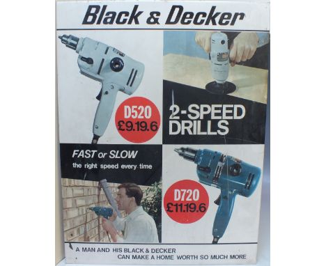 A VINTAGE METAL ON CARD ADVERTISING SIGN FOR BLACK AND DECKER, with easel back, approx. 65 x 50.5 cm