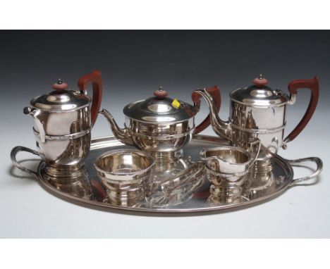 AN ELKINGTON FIVE PIECE SILVER PLATED TEA AND COFFEE SERVICE,  together with serving tray and matched tongs, W 56 cm