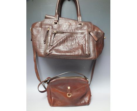 MASSIMO DUTTI - TWO VINTAGE LEATHER BAGS, comprising a croc effect example plus a small cross body bag (2)